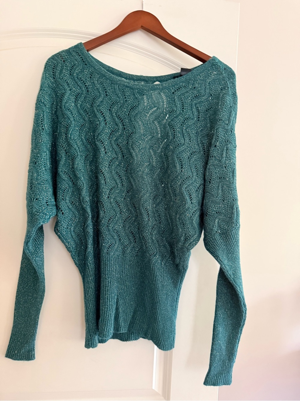 Bisou Bisou Teal Wave Knit Scoop Neck Sweater